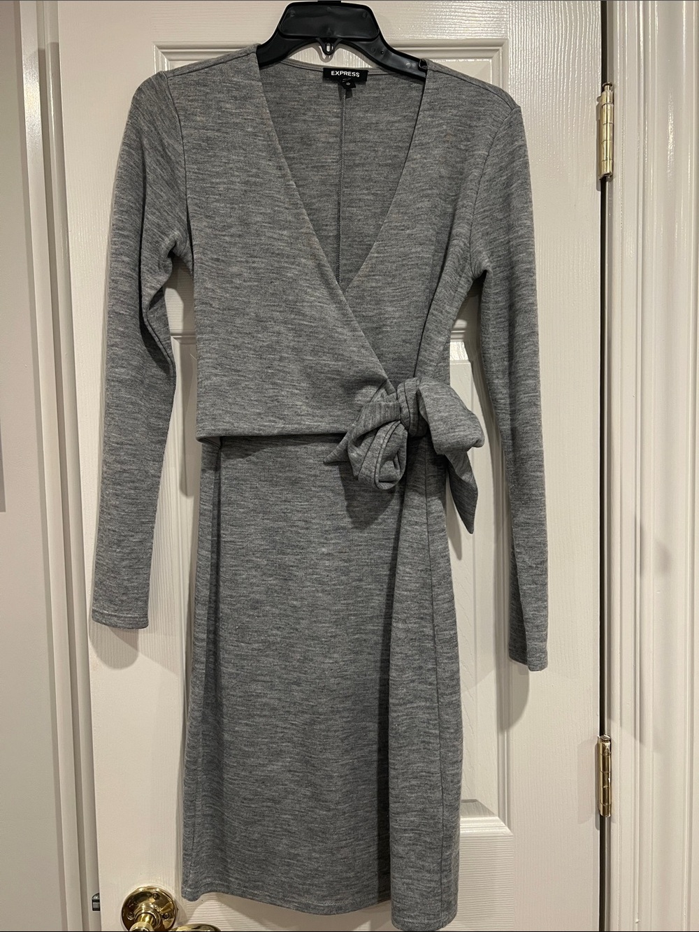 Express Light Grey Wrap Tie Long-Sleeve Dress XS
